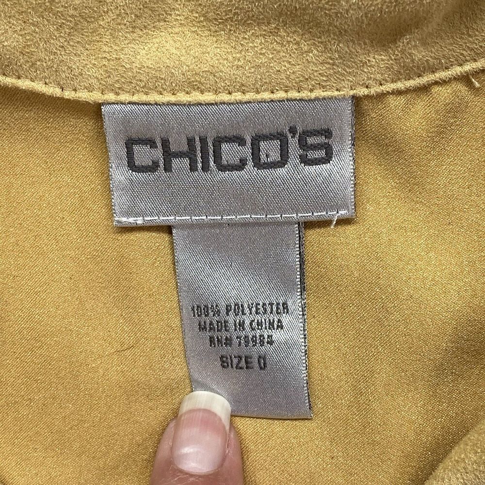CHICO'S top Womens 0 small Faux Suede Button-Front Shirt Blouse Dijon Yellow - Picture 4 of 9